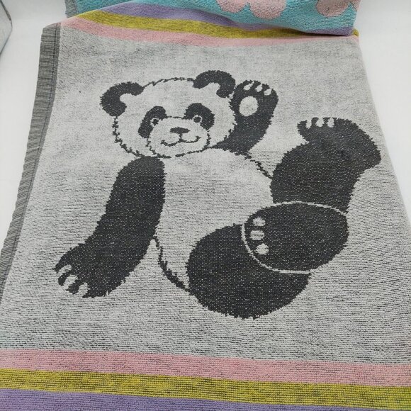 Vintage Cecil Saydah Body Beach Towel Panda Bears Pastels Hearts 55”X25” Cotton - Picture 5 of 12